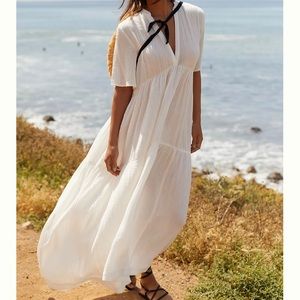 Anthropologie Flowy Maxi Dress coverup in Ivory (white) - S - NWT